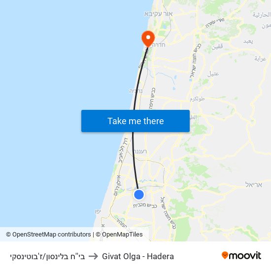 בי''ח בלינסון/ז'בוטינסקי to Givat Olga - Hadera map