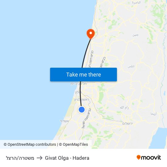 משטרה/הרצל to Givat Olga - Hadera map