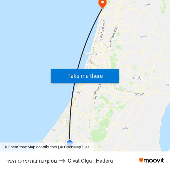 מסעף נתיבות/מרכז העיר to Givat Olga - Hadera map