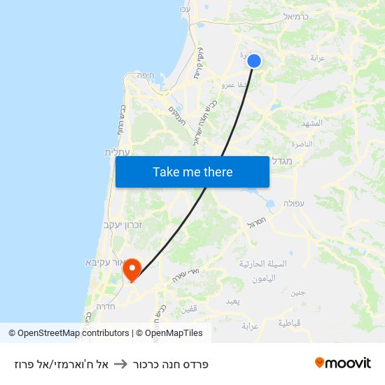 אל ח'וארמזי/אל פרוז to פרדס חנה כרכור map