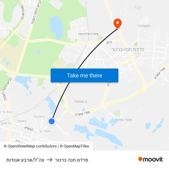 צה''ל/ארבע אגודות to פרדס חנה כרכור map