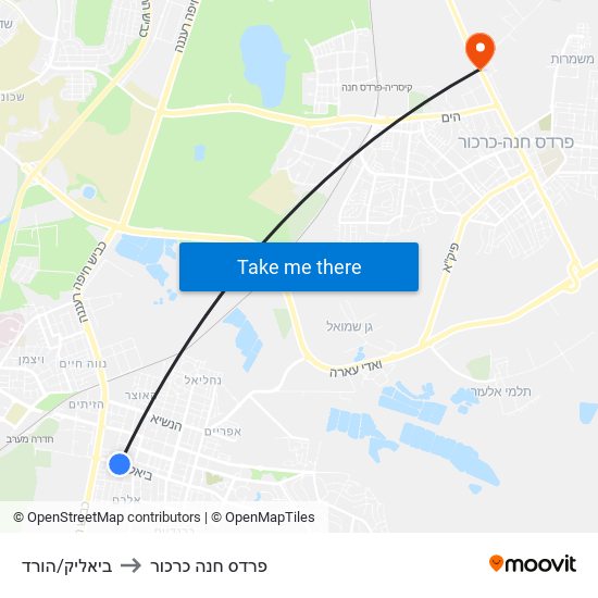 ביאליק/הורד to פרדס חנה כרכור map