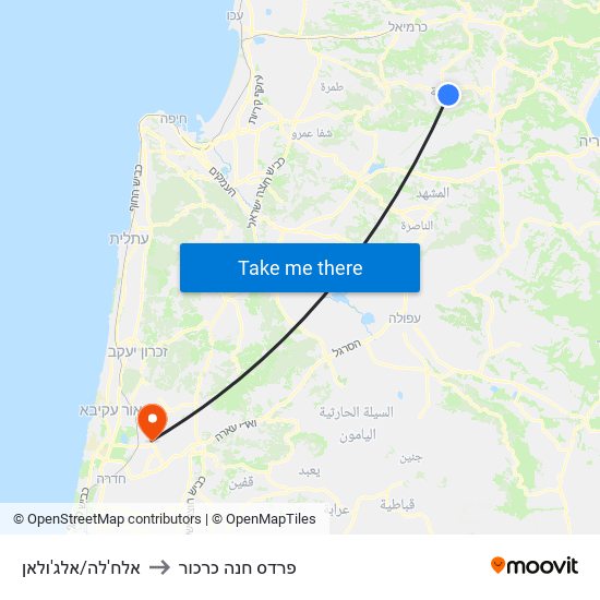 אלח'לה/אלג'ולאן to פרדס חנה כרכור map