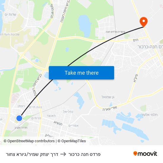 דרך יצחק שמיר/גיורא צחור to פרדס חנה כרכור map