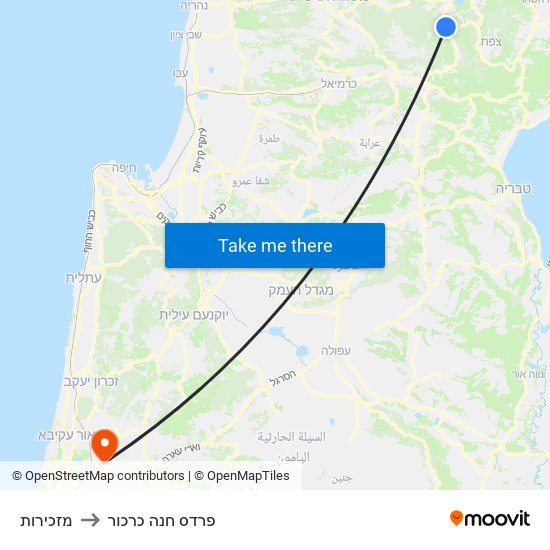 מזכירות to פרדס חנה כרכור map