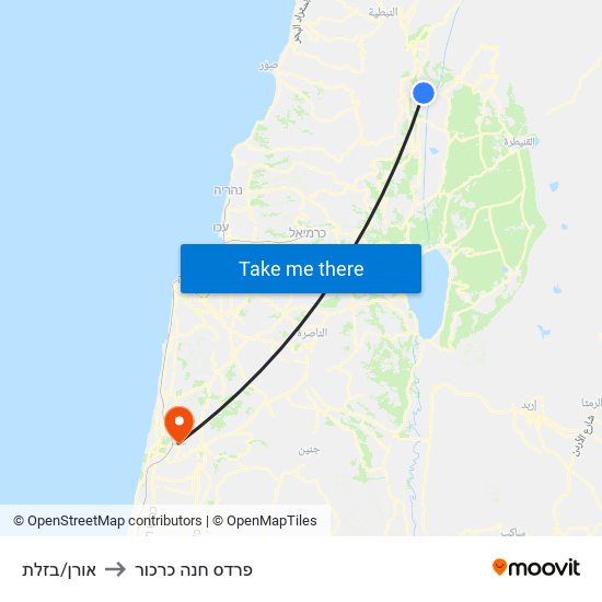 אורן/בזלת to פרדס חנה כרכור map