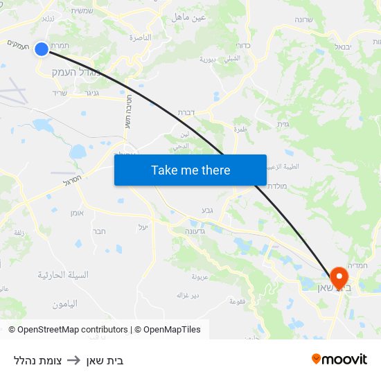 צומת נהלל to בית שאן map