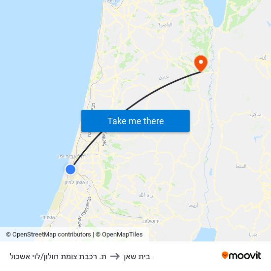 ת. רכבת צומת חולון/לוי אשכול to בית שאן map