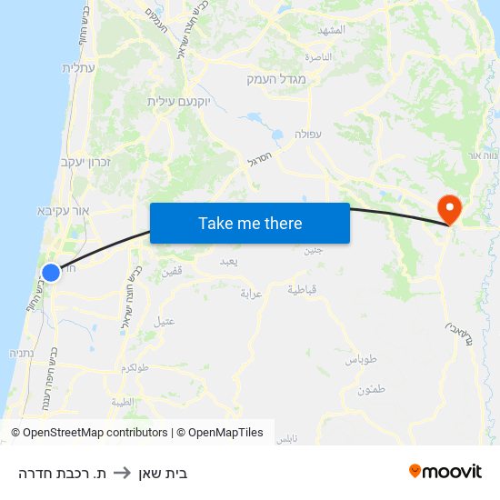 ת. רכבת חדרה to בית שאן map