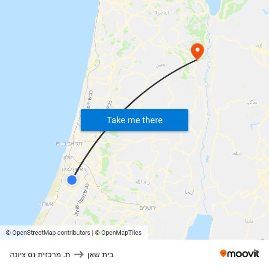 ת. מרכזית נס ציונה to בית שאן map