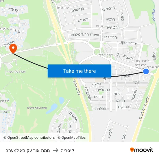 צומת אור עקיבא למערב to קיסריה map