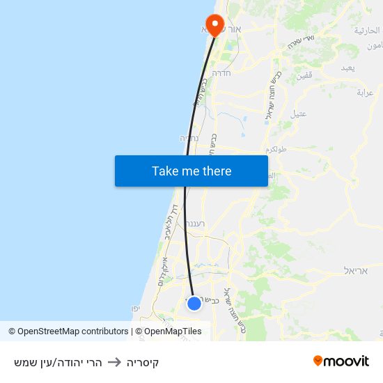 הרי יהודה/עין שמש to קיסריה map
