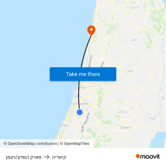 פארק המדע/ויצמן to קיסריה map
