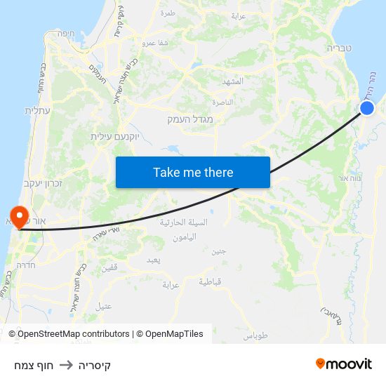 חוף צמח to קיסריה map
