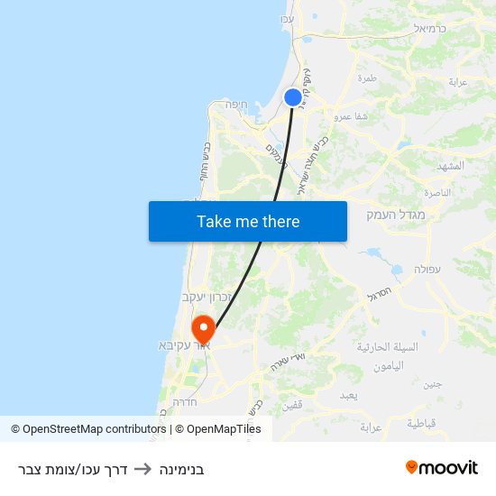 דרך עכו/צומת צבר to בנימינה map