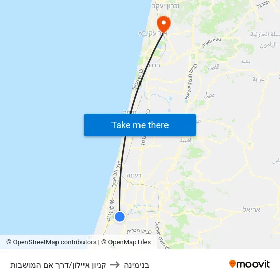 קניון איילון/דרך אם המושבות to בנימינה map