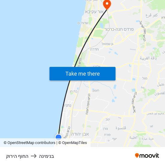 החוף הירוק to בנימינה map