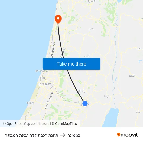 תחנת רכבת קלה גבעת המבתר to בנימינה map