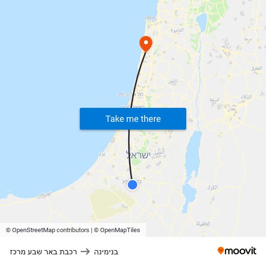 רכבת באר שבע מרכז to בנימינה map