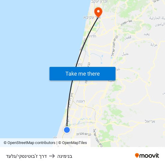 דרך ז'בוטינסקי/גלעד to בנימינה map