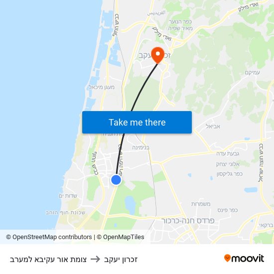 צומת אור עקיבא למערב to זכרון יעקב map