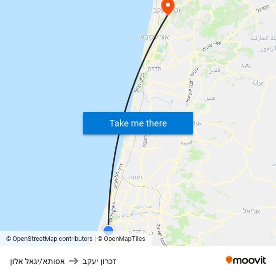 אסותא/יגאל אלון to זכרון יעקב map