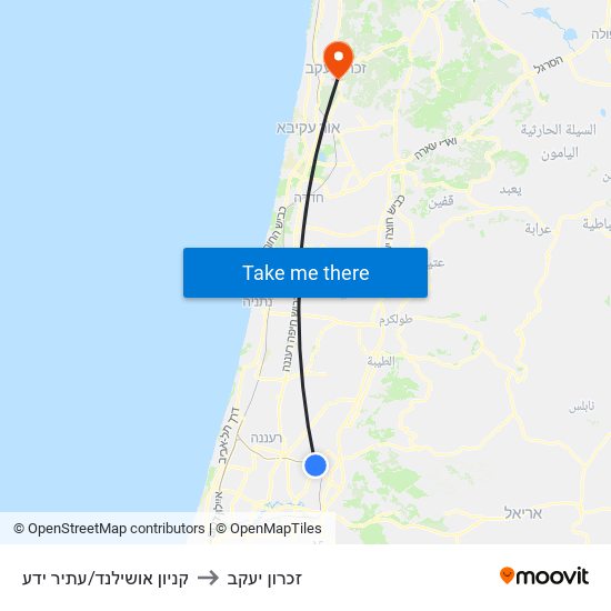 קניון אושילנד/עתיר ידע to זכרון יעקב map