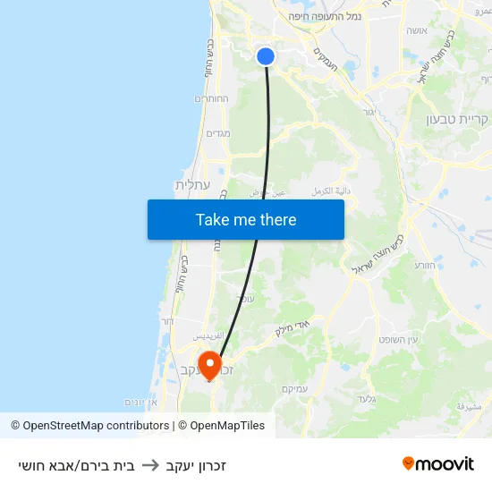 בית בירם/אבא חושי to זכרון יעקב map