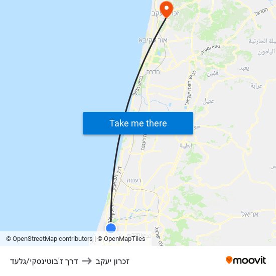 דרך ז'בוטינסקי/גלעד to זכרון יעקב map