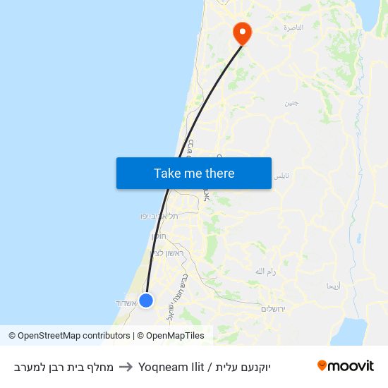 מחלף בית רבן למערב to Yoqneam Ilit / יוקנעם עלית map