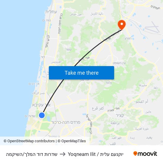 שדרות דוד המלך/השיקמה to Yoqneam Ilit / יוקנעם עלית map