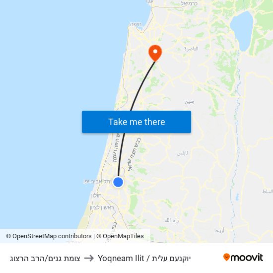 צומת גנים/הרב הרצוג to Yoqneam Ilit / יוקנעם עלית map