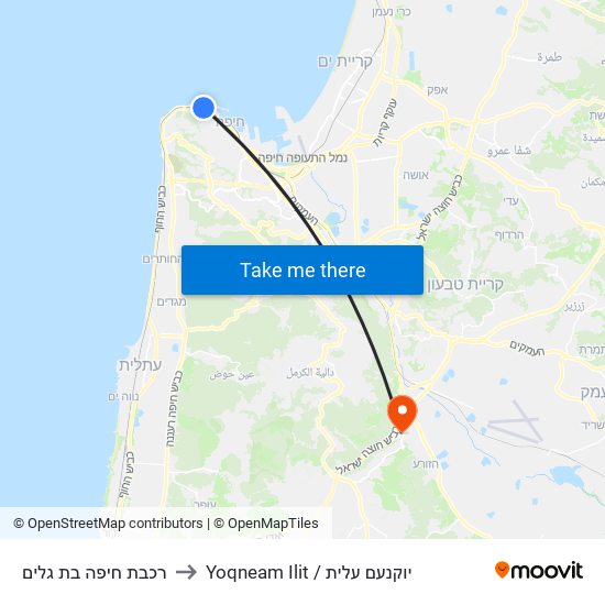 רכבת חיפה בת גלים to Yoqneam Ilit / יוקנעם עלית map