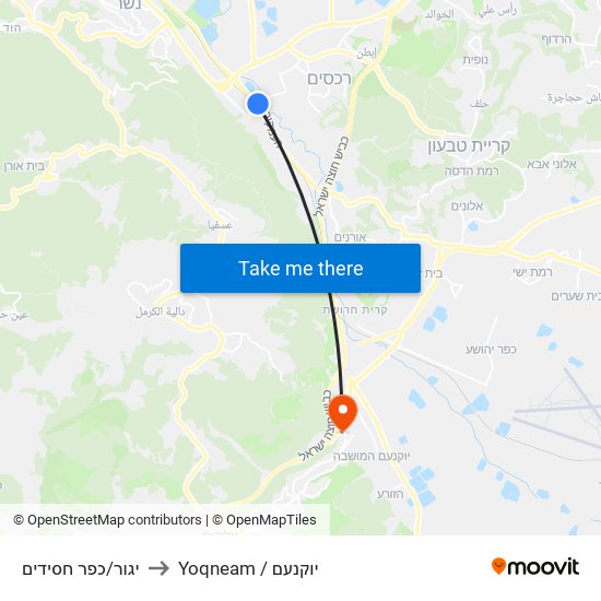 יגור/כפר חסידים to Yoqneam / יוקנעם map