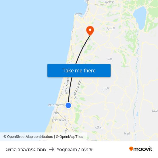 צומת גנים/הרב הרצוג to Yoqneam / יוקנעם map