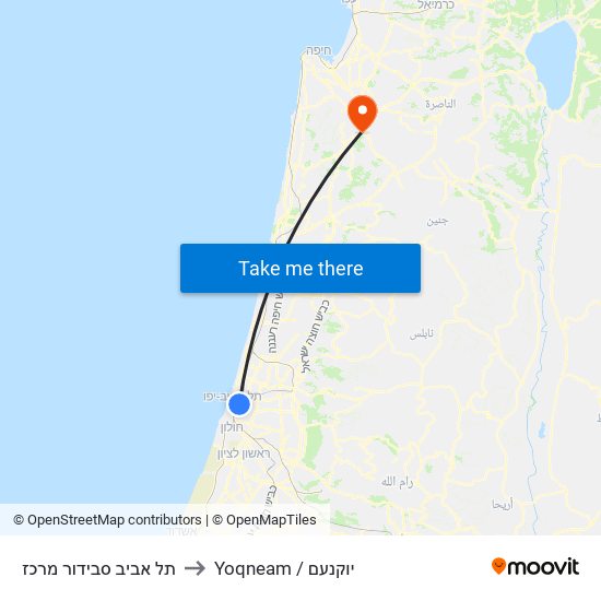 תל אביב סבידור מרכז to Yoqneam / יוקנעם map