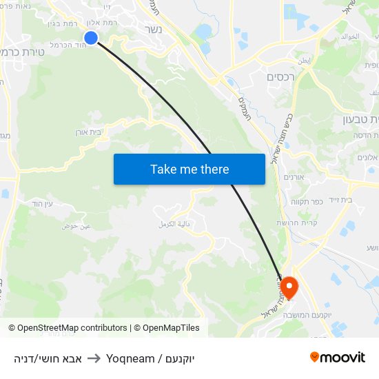 אבא חושי/דניה to Yoqneam / יוקנעם map