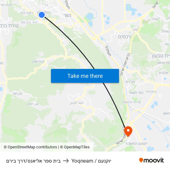בית ספר אליאנס/דרך בירם to Yoqneam / יוקנעם map