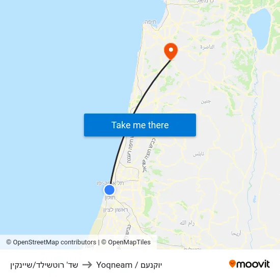 שד' רוטשילד/שיינקין to Yoqneam / יוקנעם map