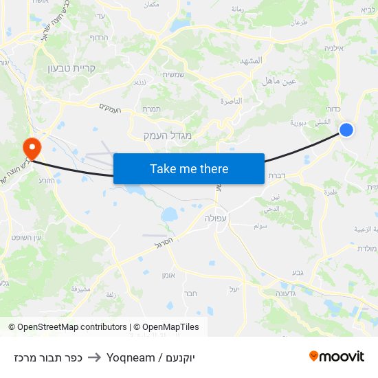 כפר תבור מרכז to Yoqneam / יוקנעם map