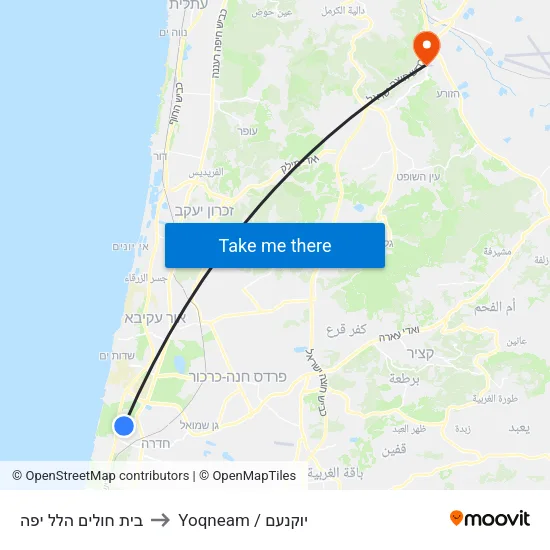 בית חולים הלל יפה to Yoqneam / יוקנעם map