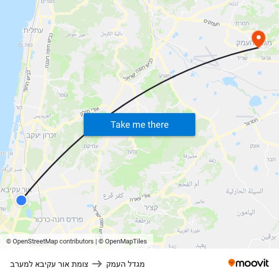 צומת אור עקיבא למערב to מגדל העמק map