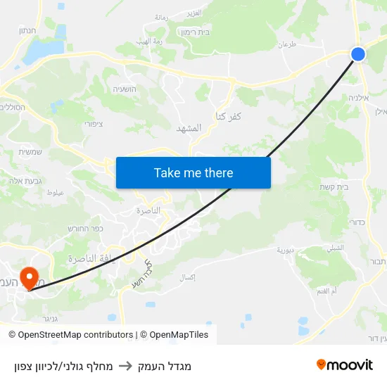 מחלף גולני/לכיוון צפון to מגדל העמק map