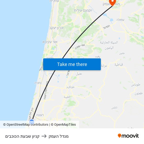 קניון שבעת הכוכבים to מגדל העמק map