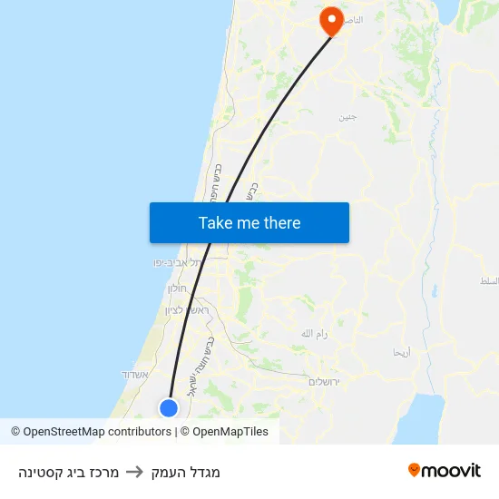 מרכז ביג קסטינה to מגדל העמק map