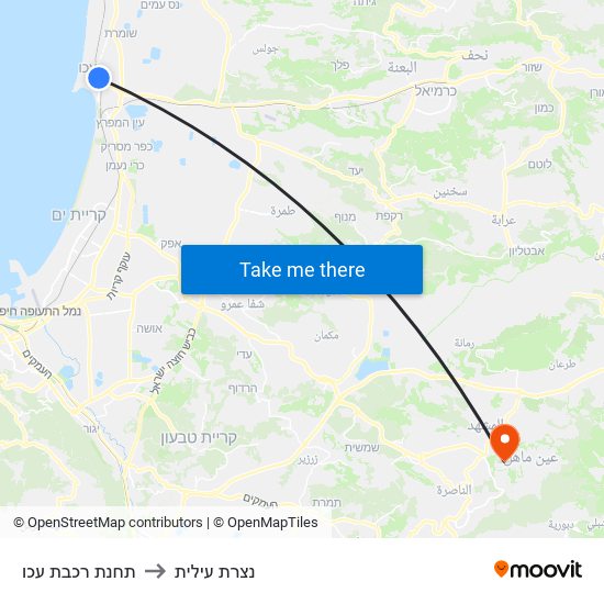 תחנת רכבת עכו to נצרת עילית map