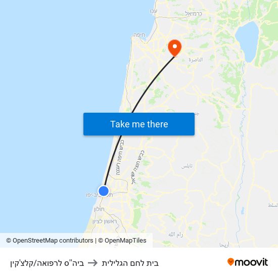 ביה''ס לרפואה/קלצ'קין to בית לחם הגלילית map