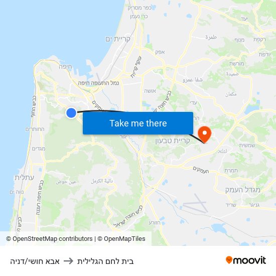 אבא חושי/דניה to בית לחם הגלילית map