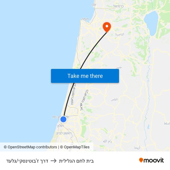 דרך ז'בוטינסקי/גלעד to בית לחם הגלילית map