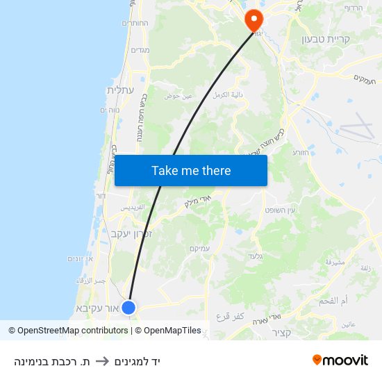 ת. רכבת בנימינה to יד למגינים map